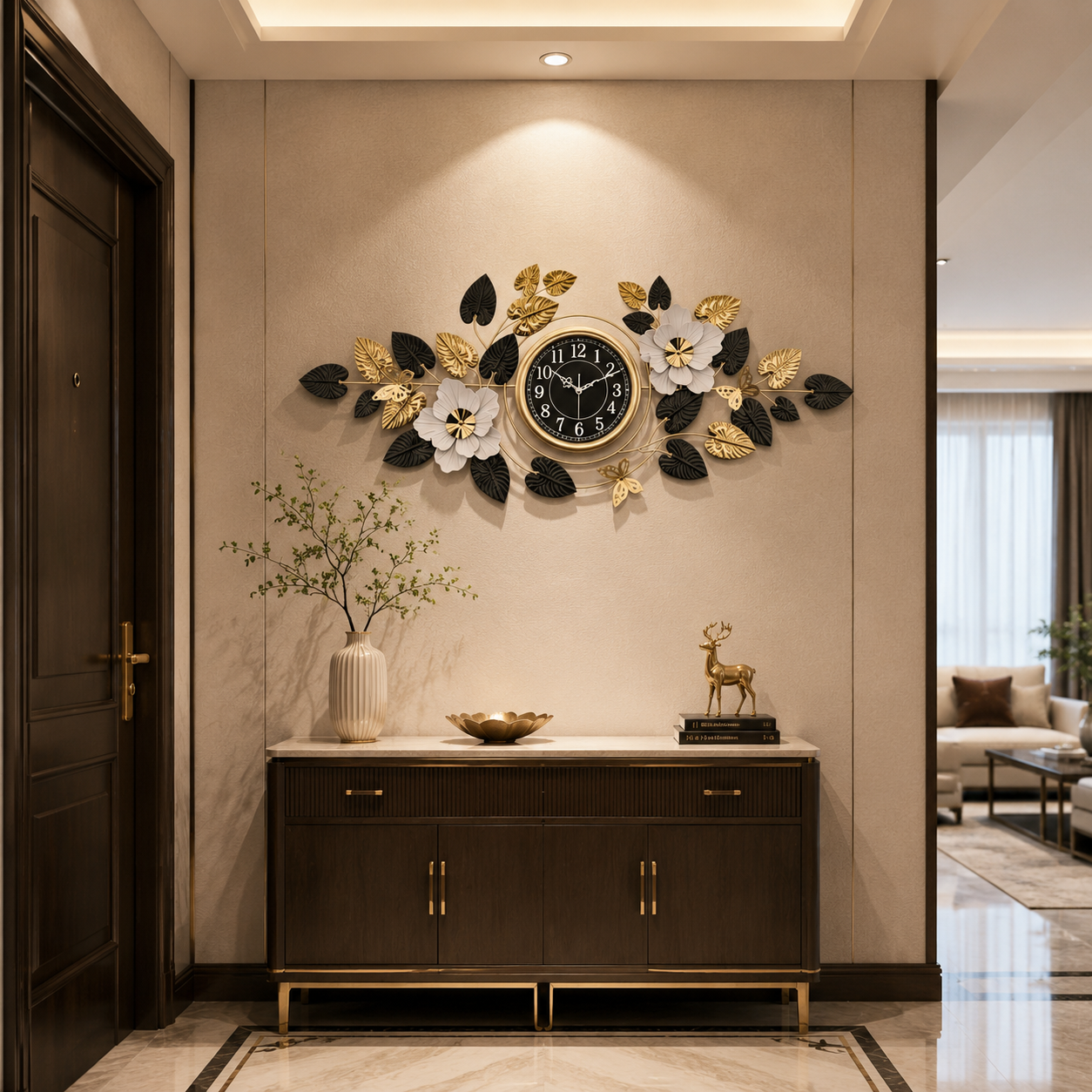 Floral Butterfly Metal Wall Clock