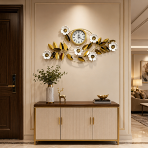 White Flower Metal Decorative Wall Clock