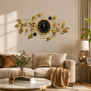Golden Leaf Wrought Iron Wall Clock