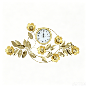 Jinshisheng Full Gold Luxury 3D Floral Branch Metal Wall Clock