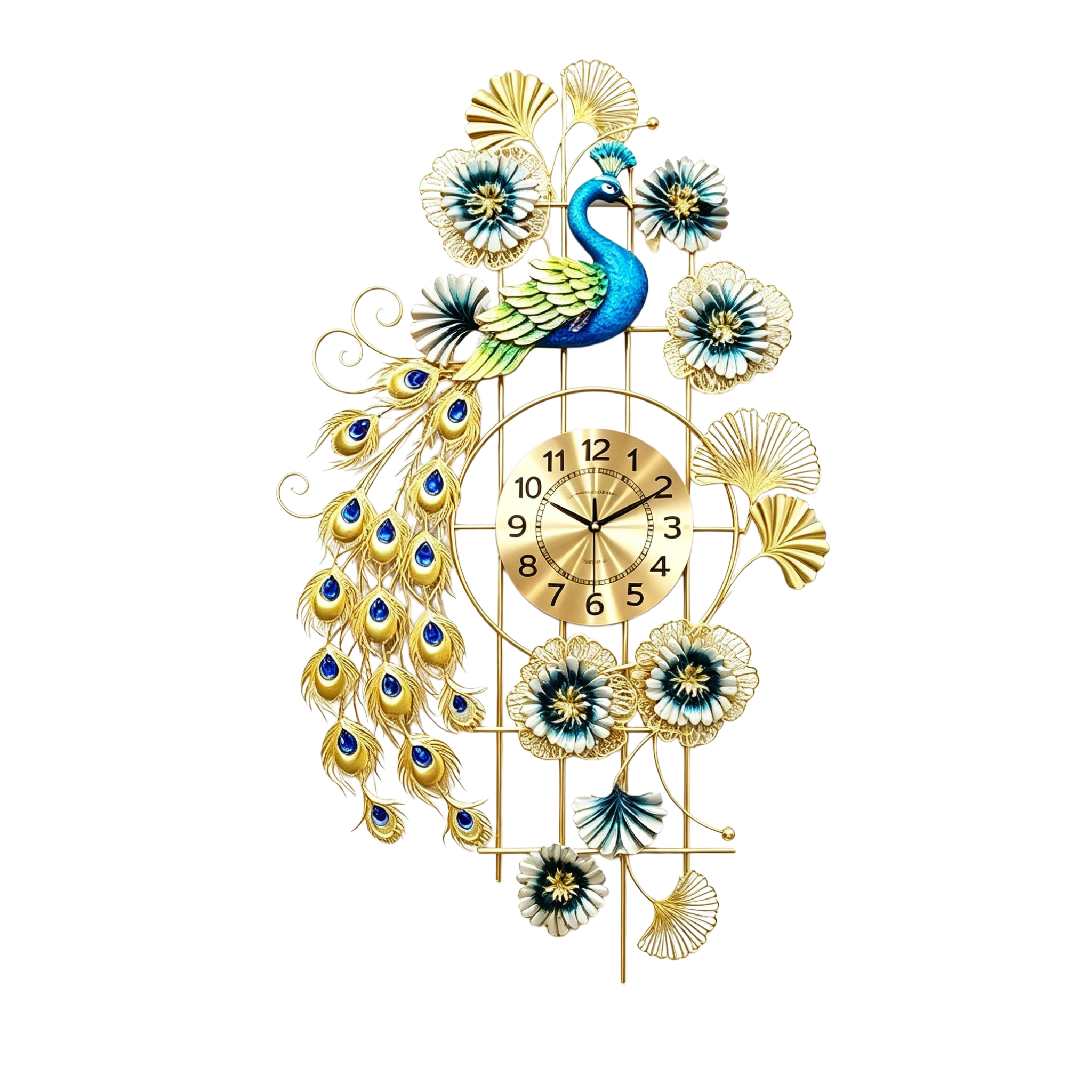 Ornate Peacock Flower Ginkgo Hanging Clock - Image 2