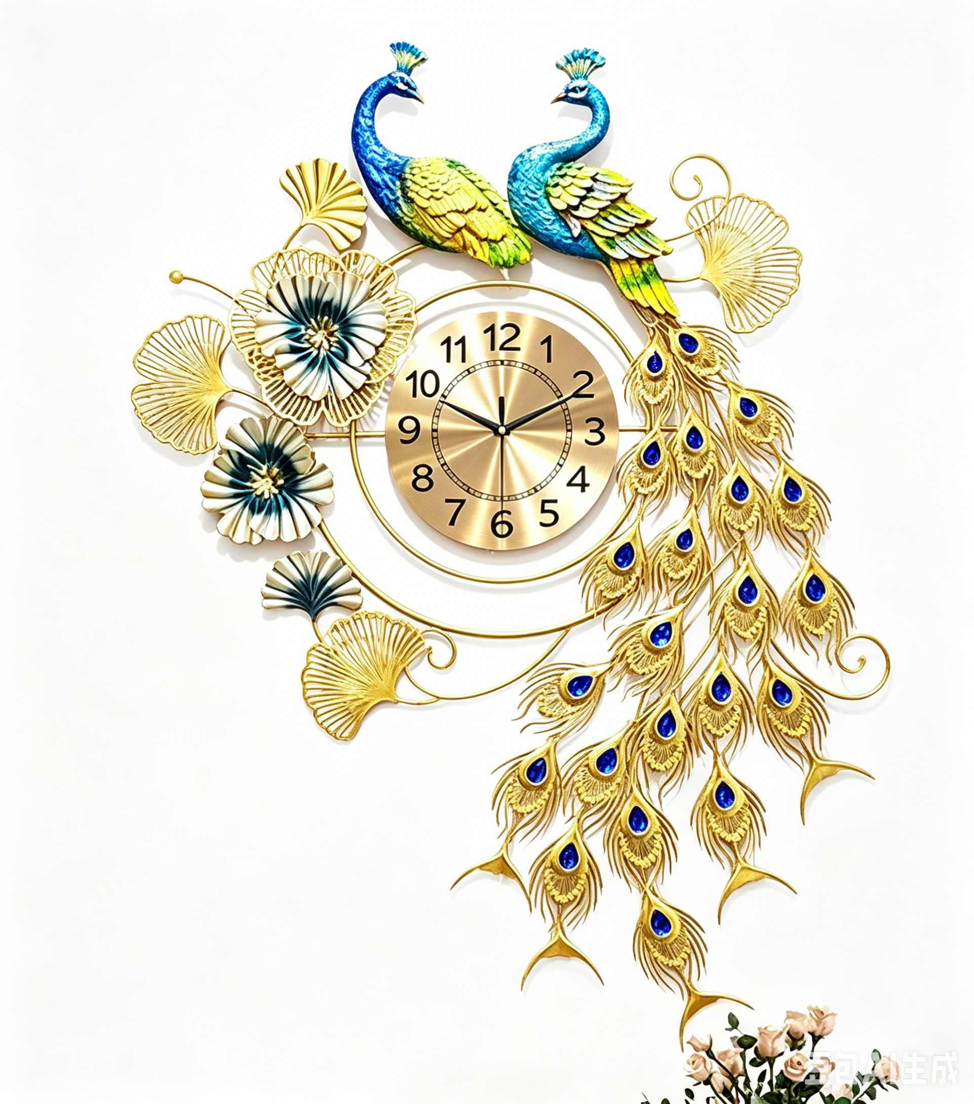 Ginkgo Double Peacock Decor Wall Clock - Image 2