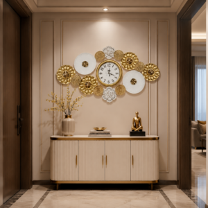 Round Floral Clock Metal Wall Art Floral Decor