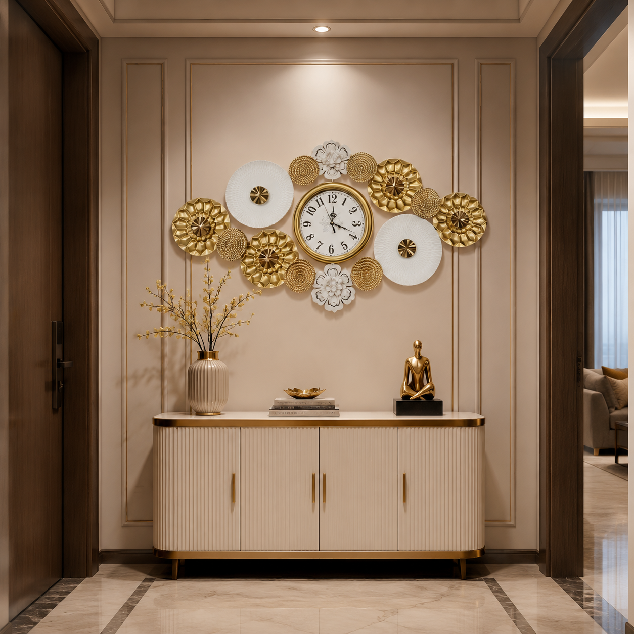 Round Floral Clock Metal Wall Art Floral Decor