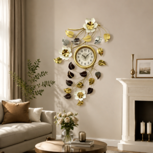 Vine Floral Leaf Metal Wall Clock