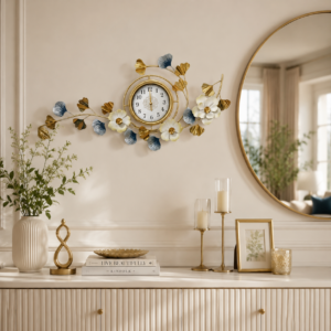 Ginkgo Leaf Floral Metal Wall Clock