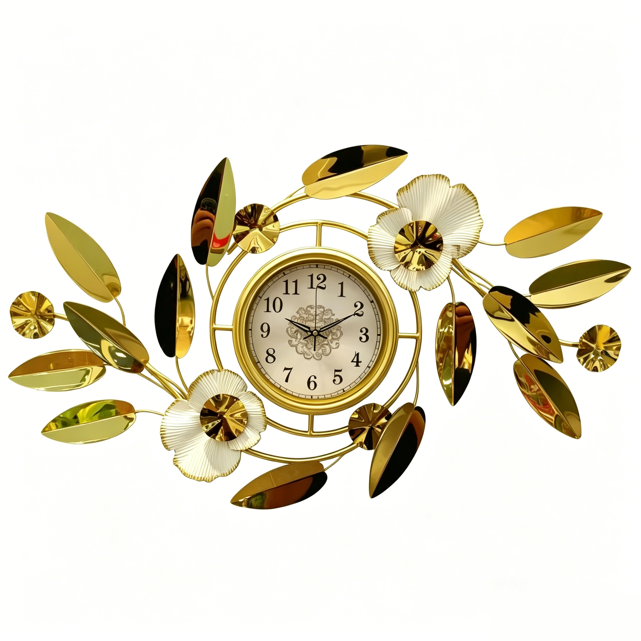 Gold Leaf White Flower Art Wall Clock - Image 2