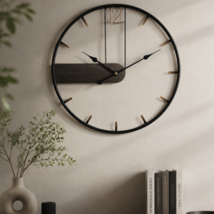 Minimal Wood & Metal Skeleton Wall Clock