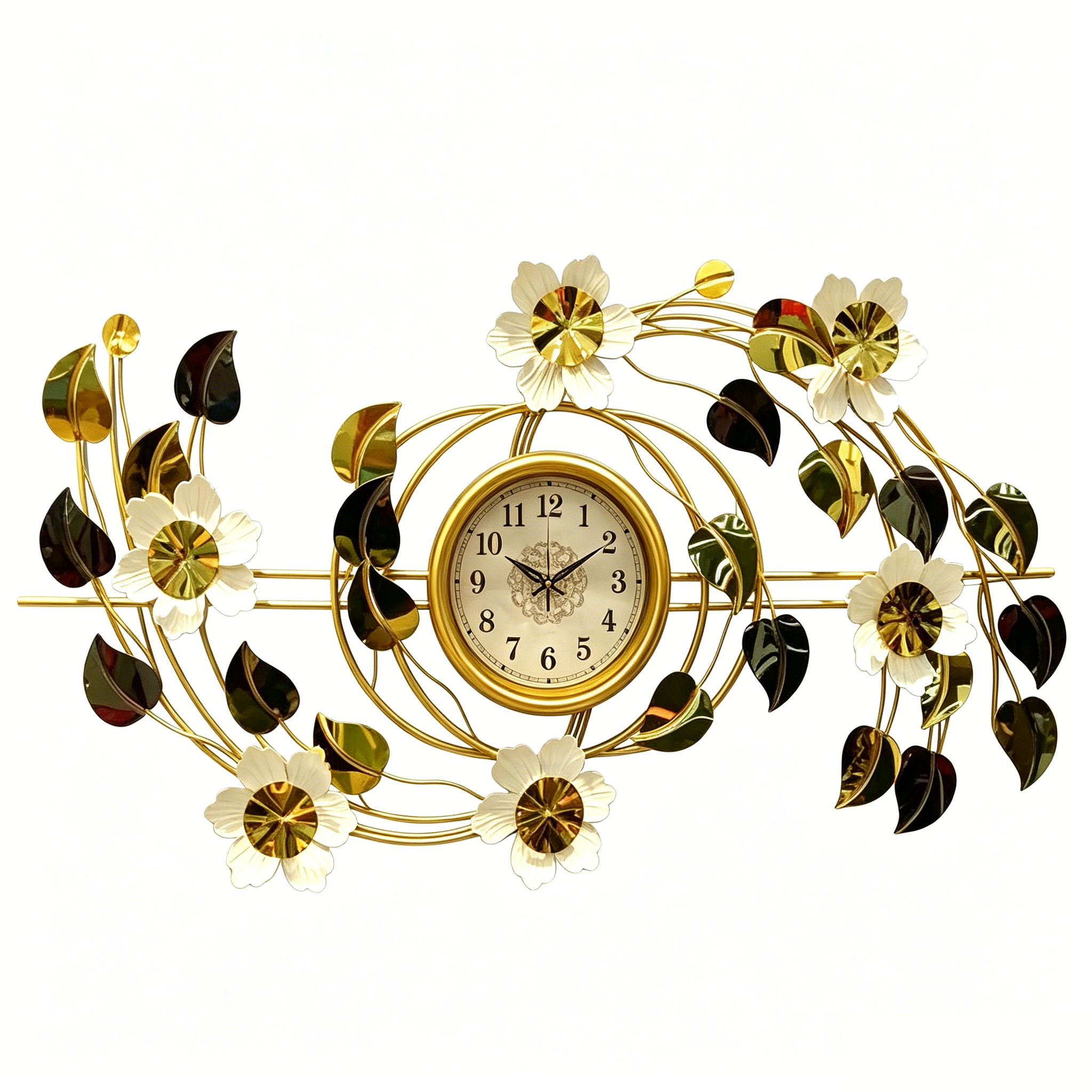 Horizontal White Flower Metal Art Clock - Image 2
