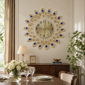 Blue Gem Peacock Wall Art Clock