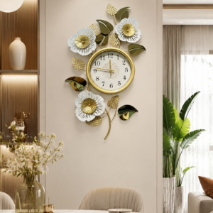 Light Luxury White Flower Metal Art Wall Clock