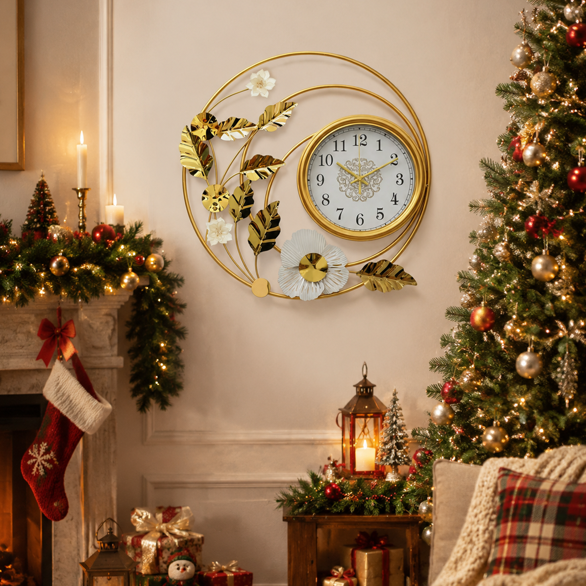 Light Luxury Dual Circle Floral Wall Clock