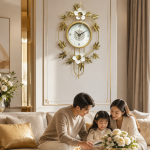 Luxury Golden Floral Leaf Metal Wall Clock