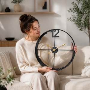 Minimalist Black Frame Gold Hands Metal Wall Clock