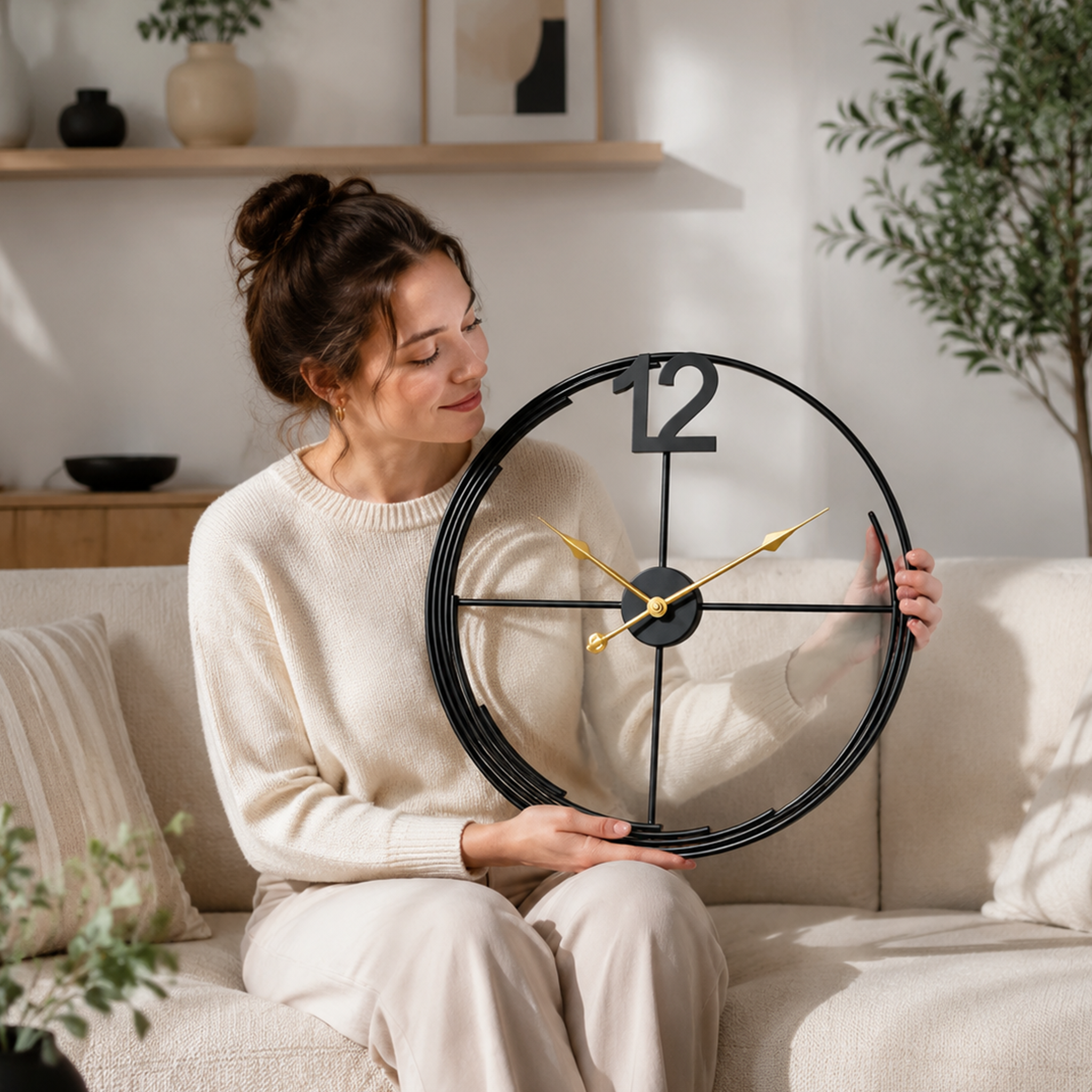 Minimalist Black Frame Gold Hands Metal Wall Clock