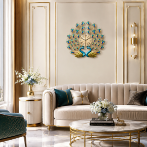 Double Peacock Decor Wall Clock