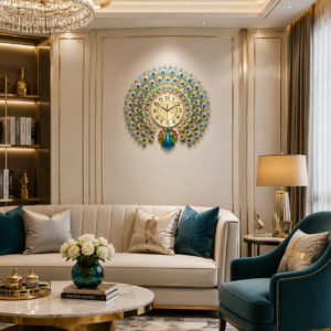 3D Single Peacock Crystal Silent Wall Clock
