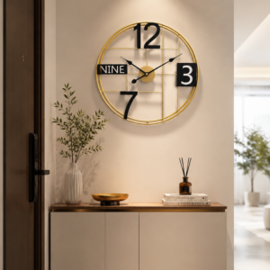 Golden Grid Skeleton Metal Wall Clock