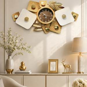 Horizontal Gold Leaf Metal Wall Clock