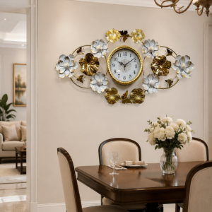 Horizontal Lotus Metal Decor Wall Clock