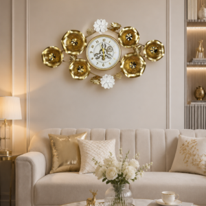 Vintage Gear Floral Metal Wall Clock