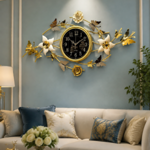 Golden Butterfly Floral Decor Wall Clock