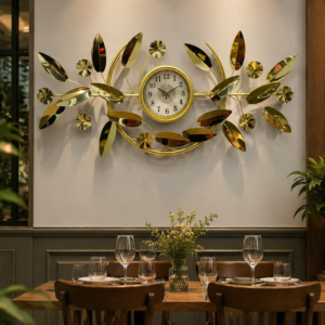 Luxury 3D Golden Leaf Metal Silent Wall Clock