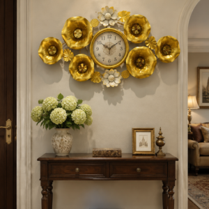 3D Golden Crystal Floral Silent Metal Wall Clock