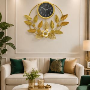 Golden Leaf Floral Silent Decor Wall Clock