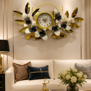 Two-Tone Floral Gold Leaf Decor Silent Clock