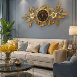 Art Horizontal Golden Floral Silent Wall Clock