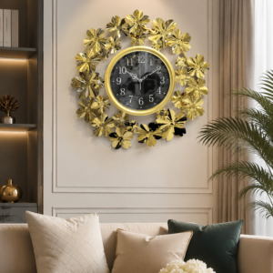 Golden Floral Wreath Wall Clock