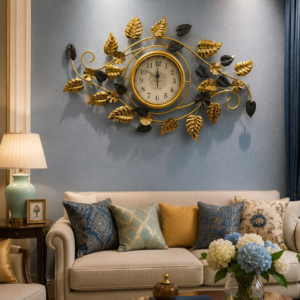 Luxury Curved Golden Leaves Decor Wall Clock