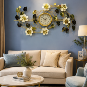 Horizontal White Flower Metal Art Clock