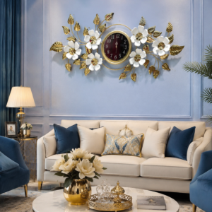 Symmetrical Floral Gold Leaf Wall Clock