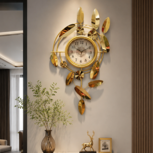 Asymmetrical Golden Foliage Decor Clock