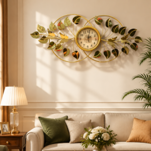 Interlocking Golden Leaf Metal Wall Clock