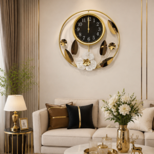 Round Floral Gold Leaf Silent Decor Clock