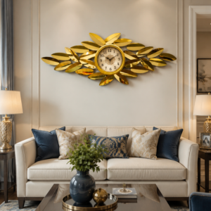 Oval Shiny Metallic Foliage Wall Clock