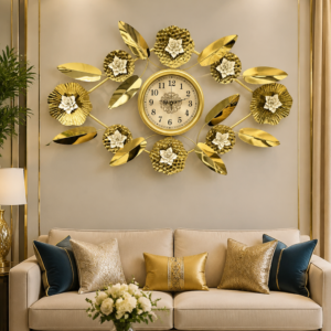 Luxury Golden Floral Metal Leaf Wall Clock