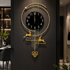 Vertical Double Deer Heart Pendant Wall Clock