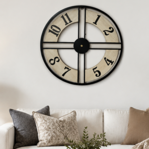 Farmhouse Wood Metal Open Frame Wall Clock
