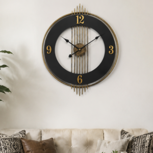 Art Deco Gold Black Metal Open Frame Wall Clock