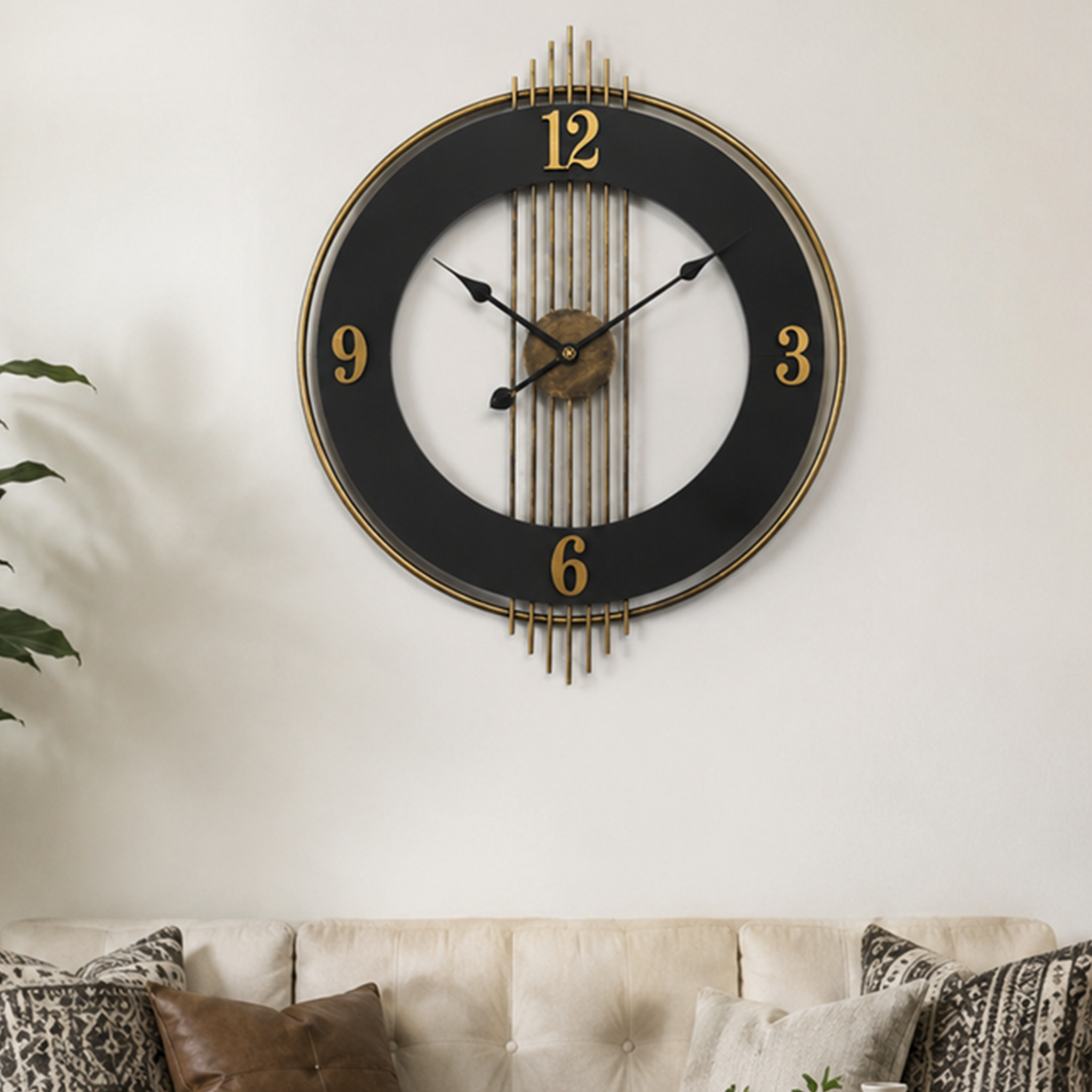Art Deco Gold Black Metal Open Frame Wall Clock