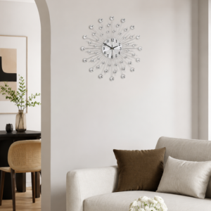 White Metal Sunburst Marble Wall Clock