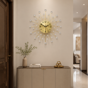 Gold Metal Sunburst Marble Wall Clock