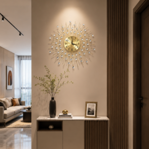 Gold Metal Sunburst Crystal Wall Clock