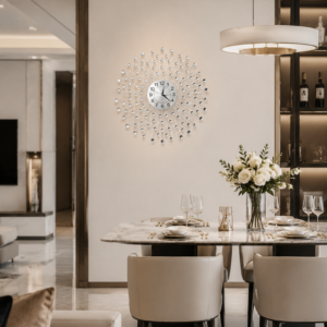 Silver Metal Sunburst Crystal Wall Clock