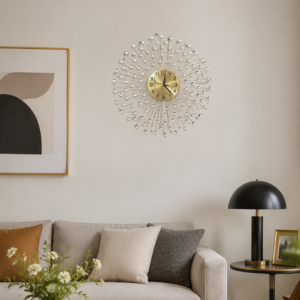 Gold Metal Sunburst Crystal Wall Clock