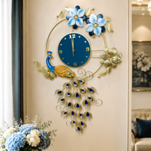 Peacock Floral Metal Decor Wall Clock